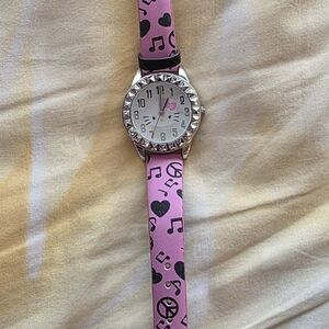 Hello Kitty Pink Strap Watch with Black Heart & Music Accents